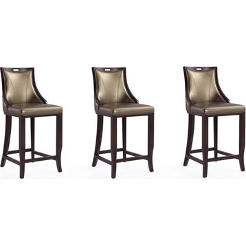 Manhattan Comfort Emperor 27" Faux Leather Counter Stool in Bronze (Set of 3)
