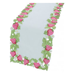 Xia Home Fashions - Strawberry Patch Embroidered Cutwork 12"x48" Mini Table Runner - Table Runners