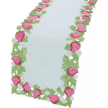 Strawberry Patch Embroidered Cutwork 12"x48" Mini Table Runner
