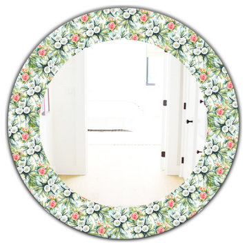 Designart Green Flowers 10 Traditional Frameless Oval Or Round Wall Mirror, 32x3