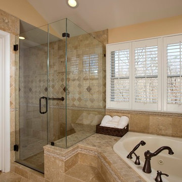 Dual Vanities, Elegant Stone Highlight Spa-Like Bath Remodel