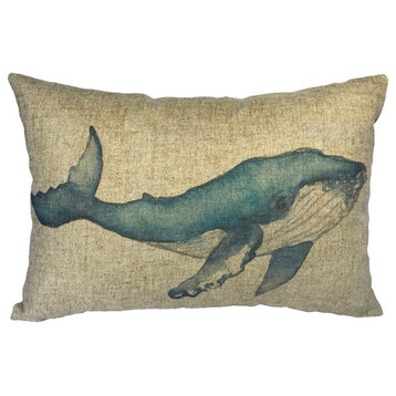 Watercolor Whale Linen Pillow