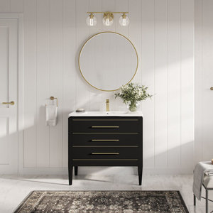 Celios Bathroom Vanity, Single Sink, 36", Black with Brass Trim, Freestanding