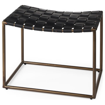 Clarissa Black Leather Woven Seat With Gold Metal Frame Stool