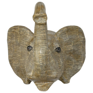 Printed Elephant Head Papier Mache Wall Sculpture Safari Bust Animal Art Mounted