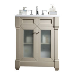 30 inch Single Sink Bathroom Vanity Sea Gull Finish with White Solid Surface - Bathroom Vanities And Sink Consoles