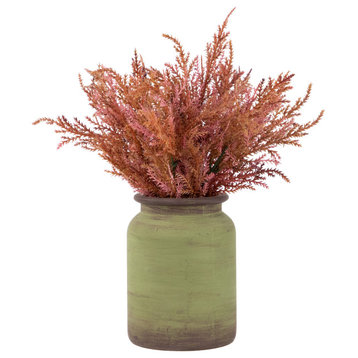 12" Orange and Red Cypress Artificial Plant, Ceramic Pot