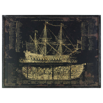 Wood Rectangular Panel Painting of Paris With Black Frame