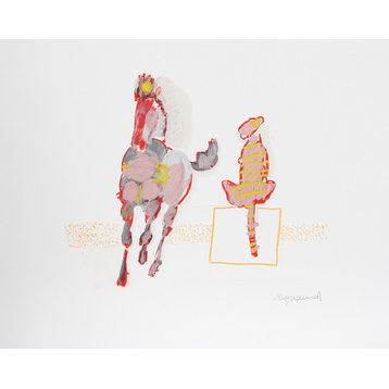 Jean-Jacques Vergnaud, Horse and Cat II, Gouache Painting