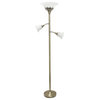 Elegant Designs 3 Light Floor Lamp With Scalloped Glass Shades, Antique Brass