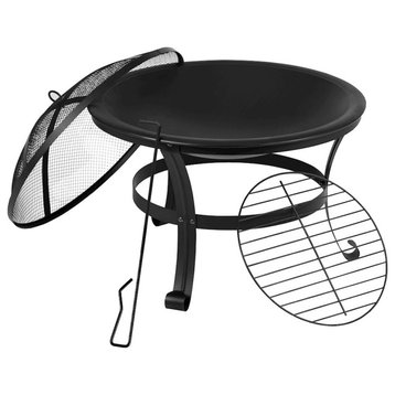 Flash 22" Round Wood Burning Firepit/Mesh Spark Screen and Poker - YL-202-22-GG