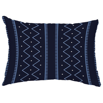 Mudcloth 14"x20" Abstract Decorative Outdoor Pillow, Navy Blue