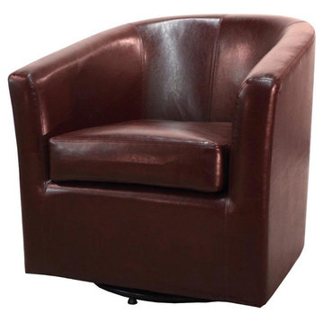 Hayden Swivel Accent Arm Chair, Saddle Brown, Bonded Leather