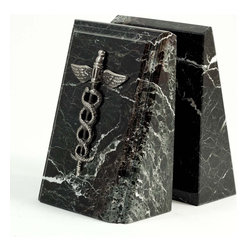 Beveled Bookends with Antique Silver Plated Medical Emblem - Bookends