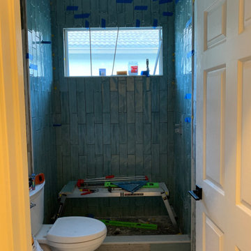 Teal Guest Bathroom Remodel - Wall Tile Installation