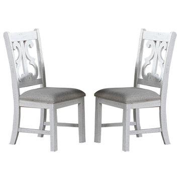 Upholstery Dining Chair in White Finish, Set of 2