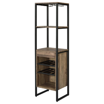 Industrial Wood And Metal Wine Rack With 3 Compartments, Brown And Black