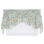 Ellis Curtain - Paisley Prism Lined Duchess Valance, Latte - Paisley print is one of the few textile patterns that never seems to fade from fashion and remains among the most distinctive patterns in design today. Enjoy the warm feel, crisp colors and updated look that the Paisley Prism will bring into your home. Made with 100-percent cotton duck fabric creates a smooth draping effect, soft texture and easy maintenance. A decorative and functional bottom rope corded edge creates a very nice contrast and clean crisp lines. Each Lined panel is constructed with 3-inch rod pockets, decorative 2-inch header and natural colored liner. Sold as a 2-piece set, width is measured overall 100-Inch (both 50" panels together) Length is measured overall 30-Inch from header top (ruffle above the rod pocket) to bottom of panel. For wider windows or a fuller look add the Paisley Prism Filler Valance between the 2-Duchess Panels. Paisley Prism Duchess Valance can be combined with coordinating Paisley Prism Valances. Dry clean only.