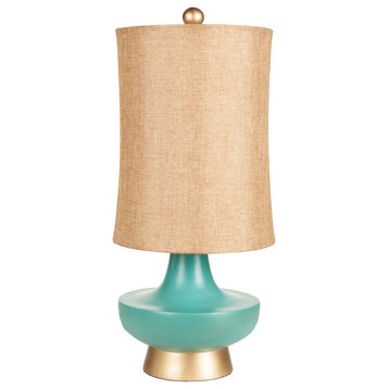 Table Lamp by Surya, Aged Turquoise/Gold Shade