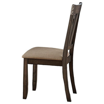 Benzara BM179839 Wood Side Chair With Slightly Flared Back Legs, Brown, S/2