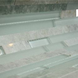 Aqua Glossy Random Brick Pattern Marble & Glass Mosaic Tiles - Home Decor