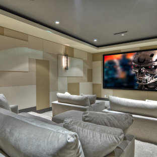 This is an example of a contemporary home cinema in Orange County.