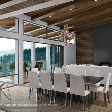 Beautiful Wood Ceiling Design, Balcony With Glazing Window, 3d Rendering