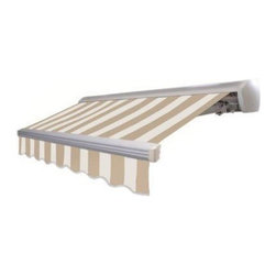 Destin Motorized Retractable Awning In Linen And White Stripe - Awnings