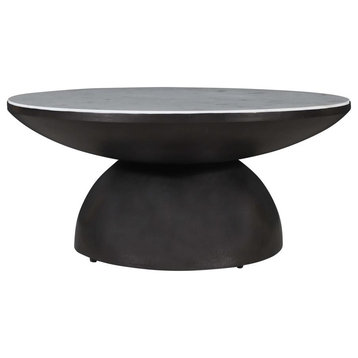 Circularity Modern Luxury Marble and Iron 35 Round Pedestal Coffee Table,...