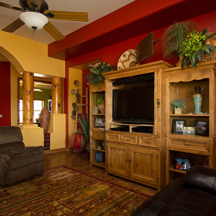 Inspiration for a southwestern family room remodel in Denver