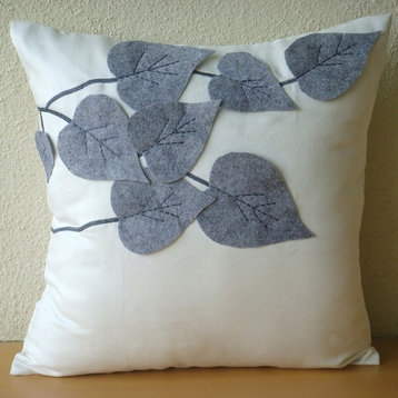 Winter Leaves, White 12"x12" Faux Suede Fabric Throw Pillows Cover