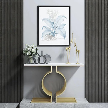 White Modern Narrow Console Table Rectangle Gold Finish