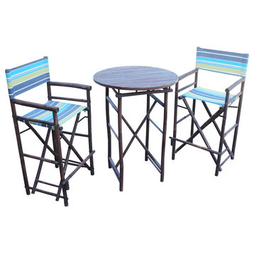Director High Round 3-Piece Table Set, Green Stripes