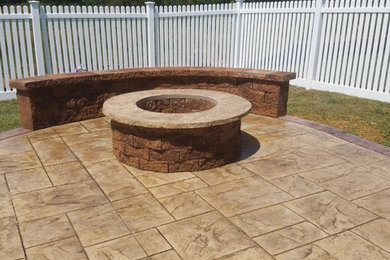 Stamped Concrete with Block Wall/Fire Pit