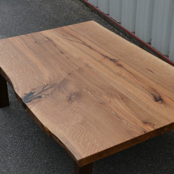 Live Edge White Oak Coffee Table with Curved Walnut Frame - Coffee Tables