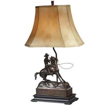 Sculpture Table Lamp Cowboy Roper Horse Southwestern Hand Painted OK