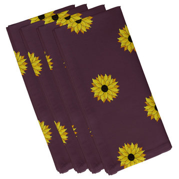 Sunflower Frenzy Flower Print Napkin, Purple, Set of 4