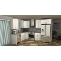 White Shaker L-Shape 11x11 Cabinet Set for 96H Kitchen