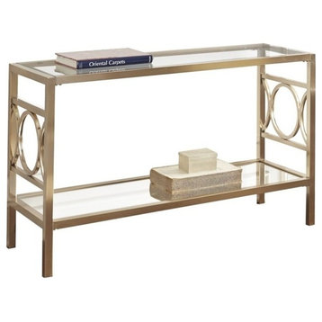 Bowery Hill Glass Top Console Table in Gold Chrome