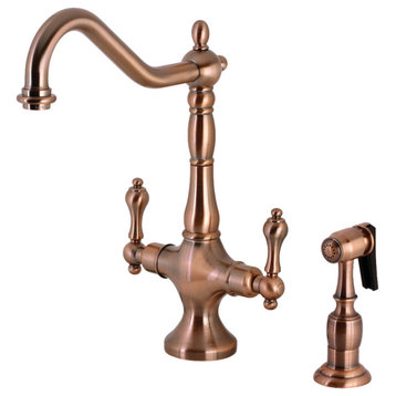 KS177ALBSAC Heritage 2-Handle Kitchen Faucet With Brass Sprayer, Antique Copper