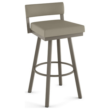 Amisco Travis Swivel Stool, Greige Faux Leather/Gray Metal, Counter Height