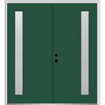 60"x80" 1-Lite Frosted RH-Inswing Painted Fiberglass Double Door, 4-9/16" Frame