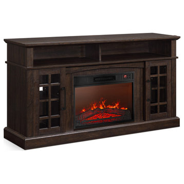 58" TV Stand Entertainment Center With 23" Electric Fireplace, Espresso