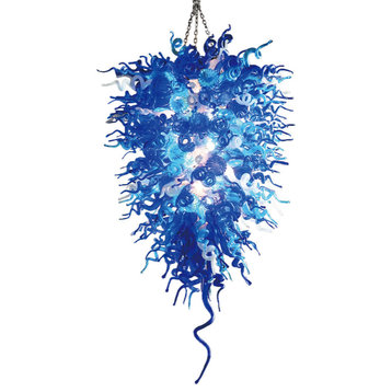 Artemis Blown Glass Chandelier Lighting, Blue/White
