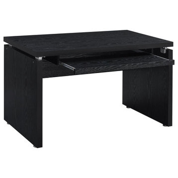 Modern Desk, Unique Design With Floating Top & Slide Out Tray, Black Oak Finish