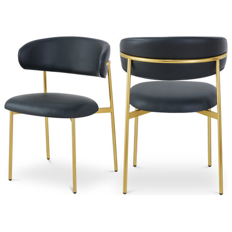 Lupita Vegan Leather Dining Chair, Set of 2, Black, Brushed Gold Finish