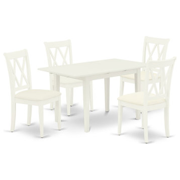 5-Pc Dinette Set 4 Dining Chairs, Butterfly Leaf Dining Table, Linen White