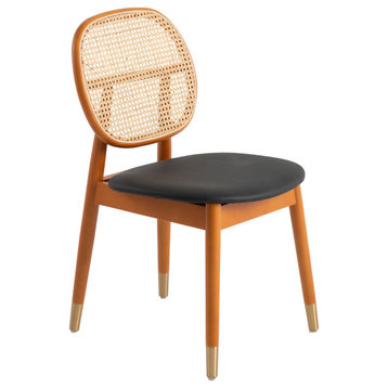 LeisureMod Holbeck Modern Dining Chair with Wood Legs and Wicker Back, Black