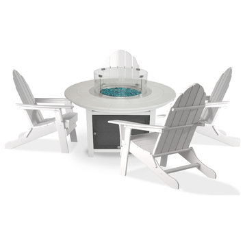 Vail 48" Round Fire Pit Table, Balboa Folding Chairs, White Top, White Chairs
