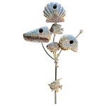 Zaer Ltd - Coastal Style Birdhouse Stake - Seashells - Transform your home and garden into the coastal paradise you deserve! The Coastal Style Birdhouse Stake Collection features 100% powder coated iron birdhouses expertly crafted to resemble oceanic creatures and shapes. Each sturdy iron stake holds three birdhouses surrounded by matching decorative adornments. The Seashell style consists of three different shaped seashell birdhouses (each with their own entrance), surrounded by angel fish and seahorses.